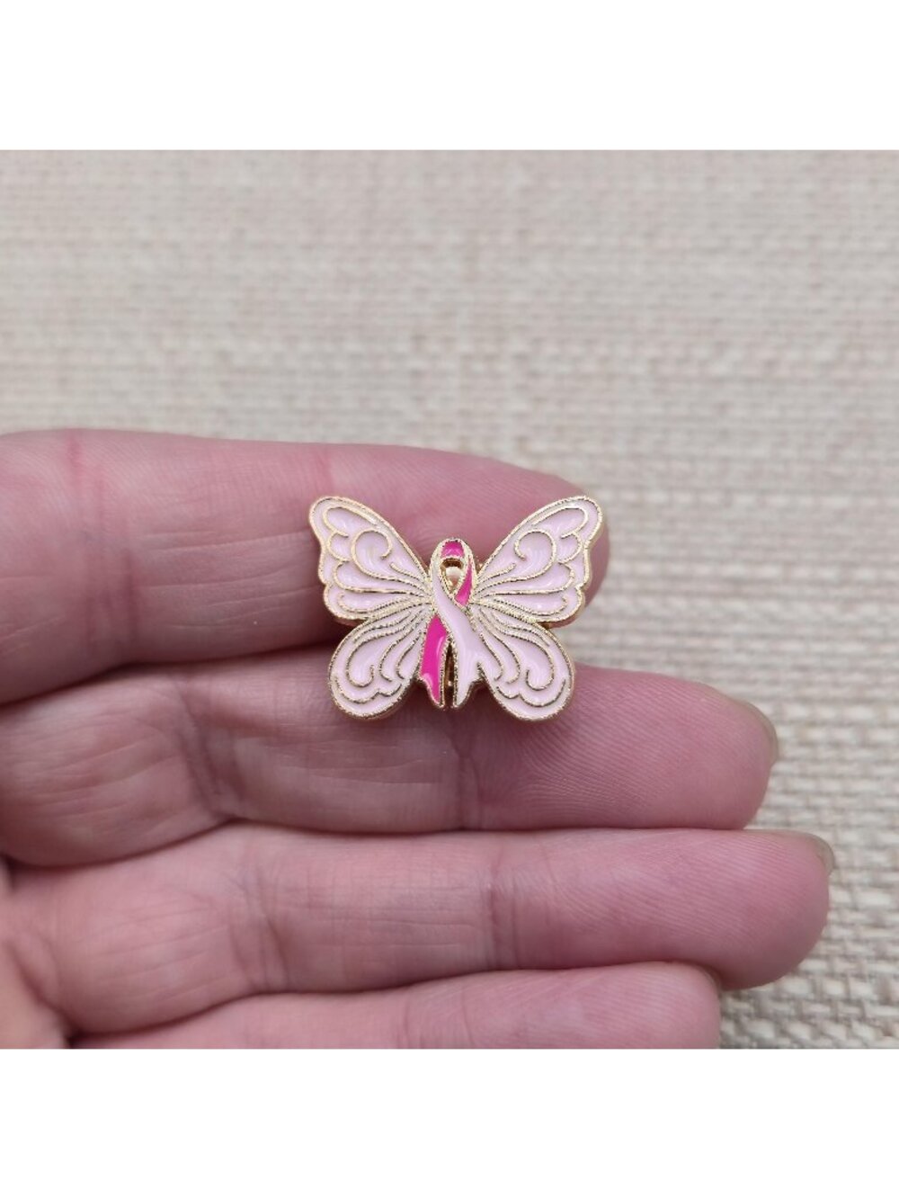 Pink Ribbon Breast Cancer Awareness Butterfly Enamel Lapel Pin Hope A9163